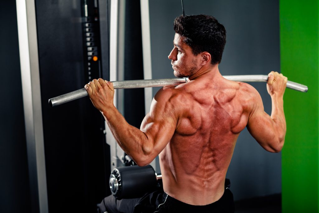 muscular man training back